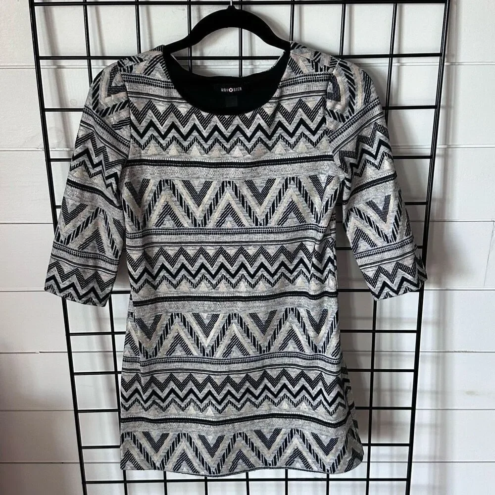 Amy Byer Dress Girls 14 Black Grey Chevron 3/4 Sleeve Knit‎ Pullover